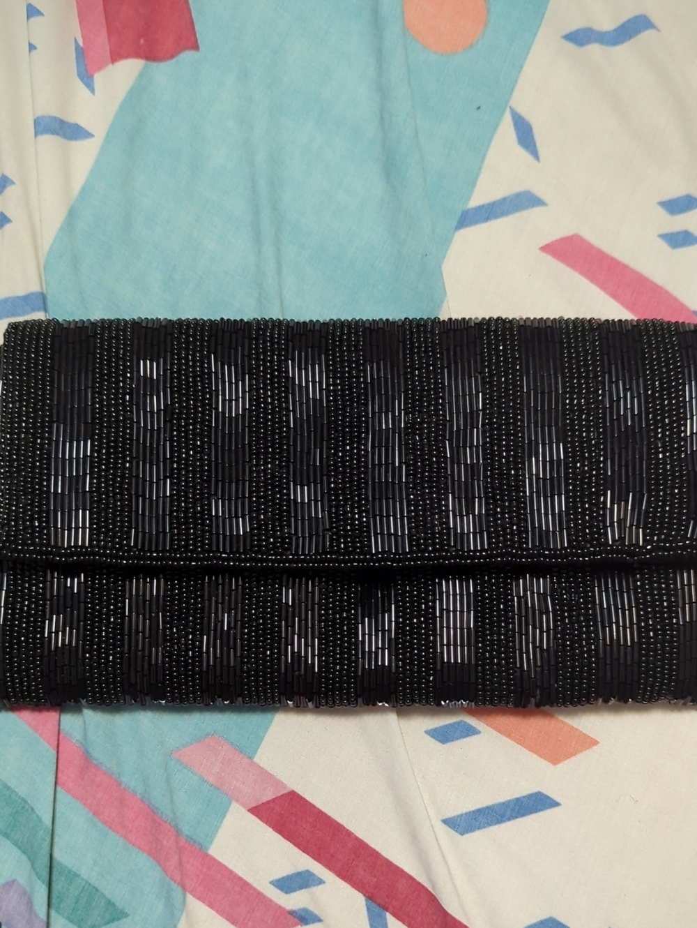 Morgan de Toi Black Beaded Fold-Over Clutch